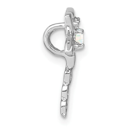 14k White Gold Created Opal and Real Diamond Dragonfly Chain Slide