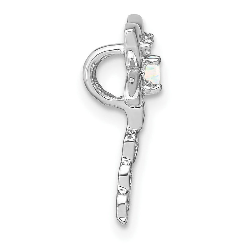 14k White Gold Created Opal and Real Diamond Dragonfly Chain Slide