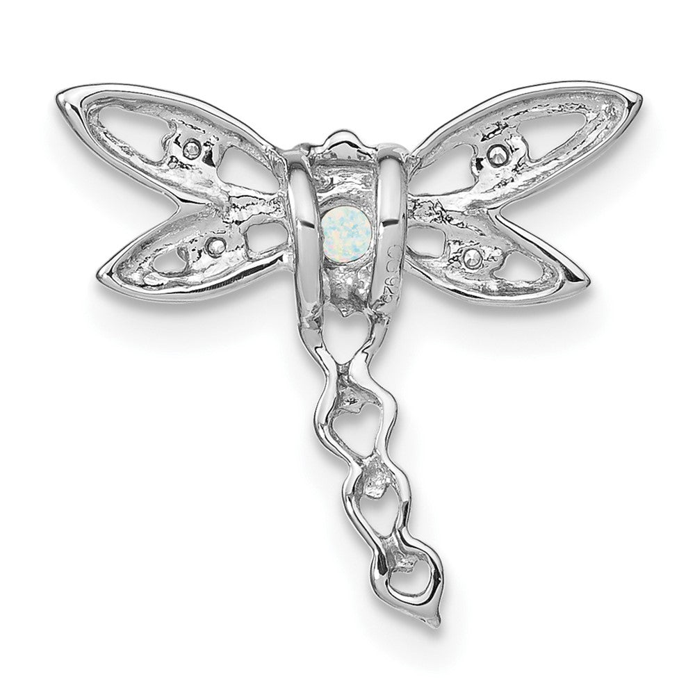 14k White Gold Created Opal and Real Diamond Dragonfly Chain Slide
