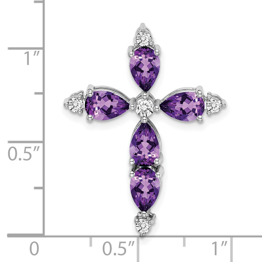 14k White Gold Amethyst and Real Diamond Cross Chain Slide