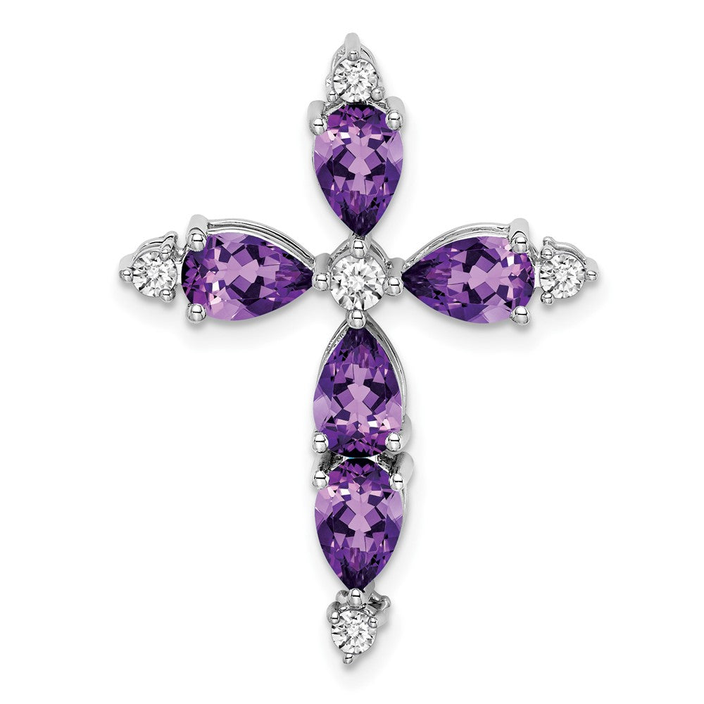 14k White Gold Amethyst and Real Diamond Cross Chain Slide