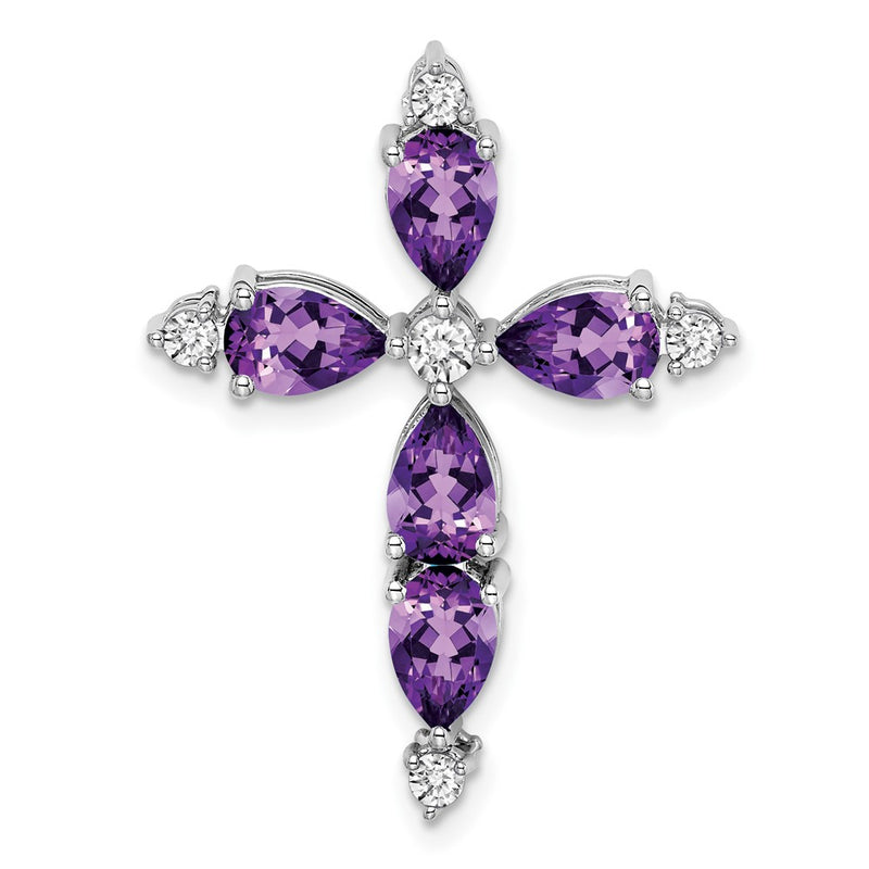 14k White Gold Amethyst and Real Diamond Cross Chain Slide