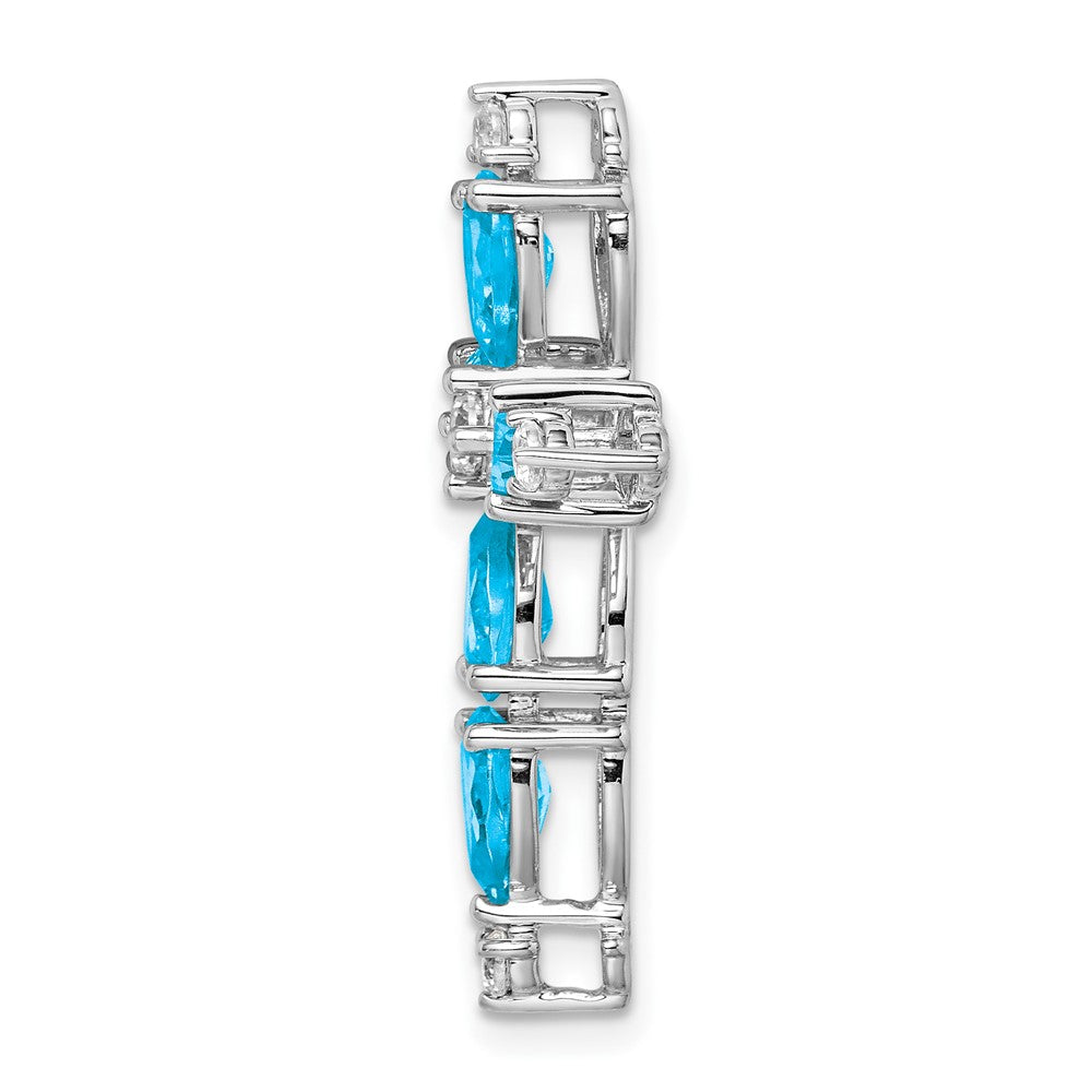 14k White Gold Blue Topaz and Real Diamond Cross Chain Slide