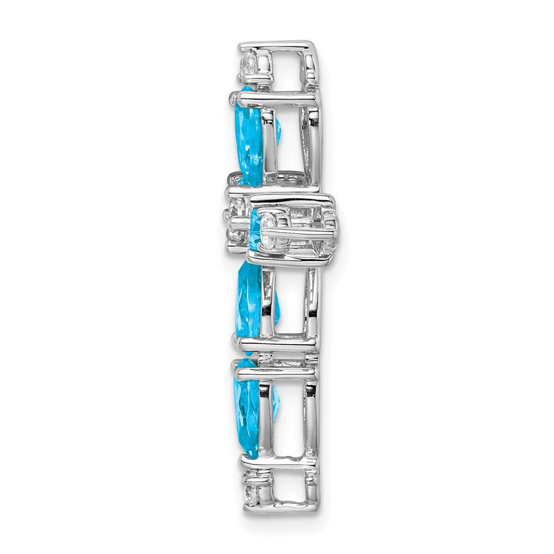 14k White Gold Blue Topaz and Real Diamond Cross Chain Slide