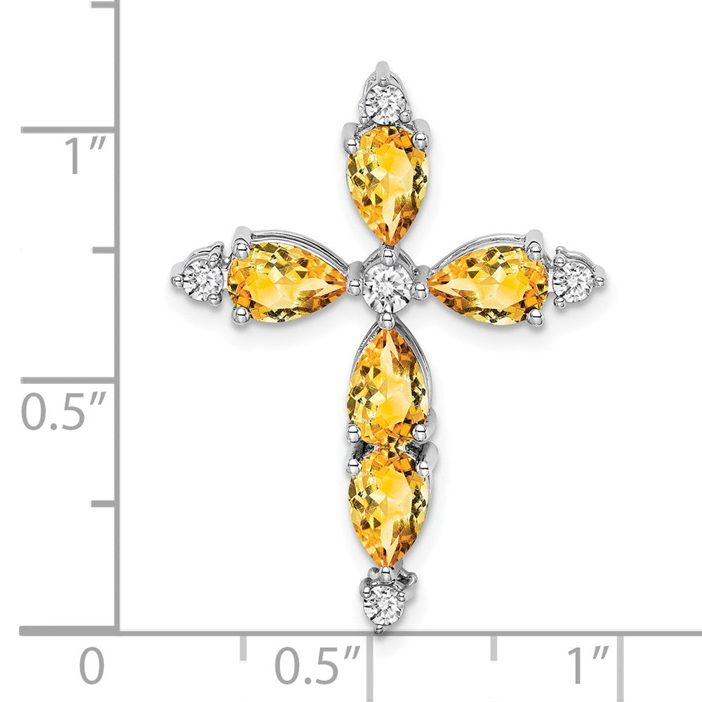 14k White Gold Citrine and Real Diamond Cross Chain Slide