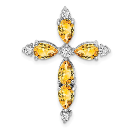 14k White Gold Citrine and Real Diamond Cross Chain Slide
