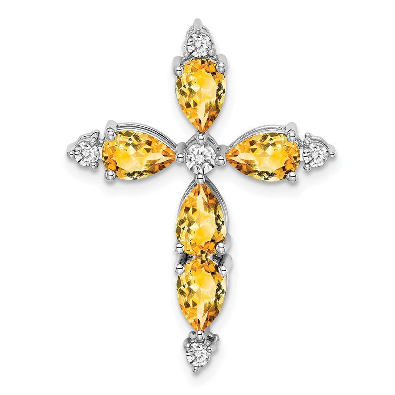 14k White Gold Citrine and Real Diamond Cross Chain Slide