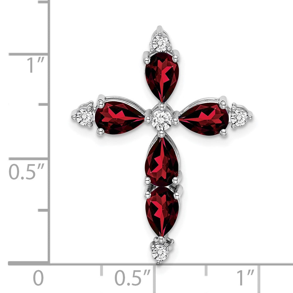 14k White Gold Garnet and Real Diamond Cross Chain Slide