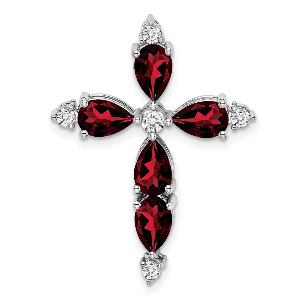 14k White Gold Garnet and Real Diamond Cross Chain Slide