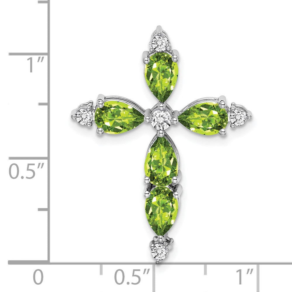 14k White Gold Peridot and Real Diamond Cross Chain Slide