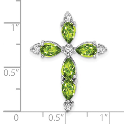 14k White Gold Peridot and Real Diamond Cross Chain Slide