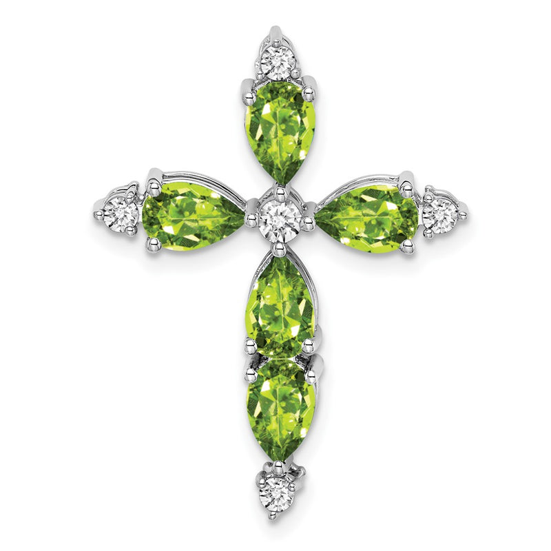 14k White Gold Peridot and Real Diamond Cross Chain Slide