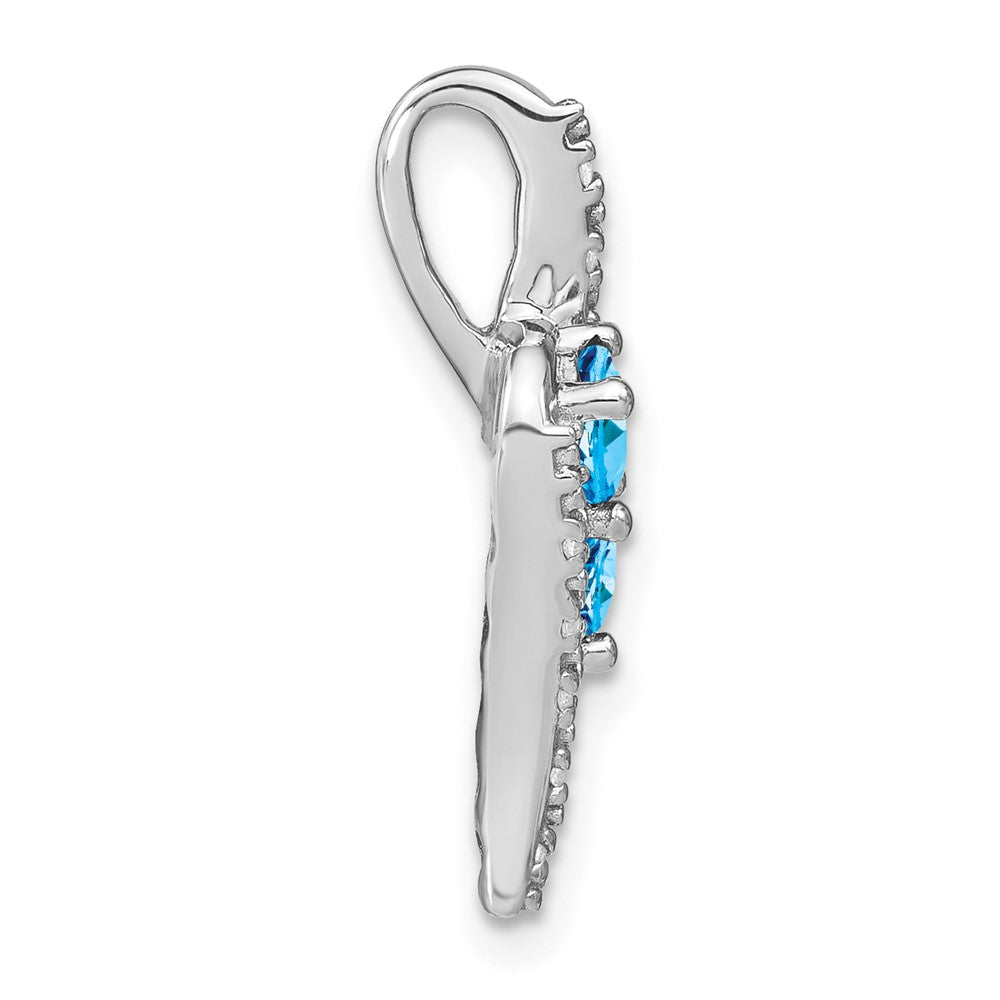 14k White Gold Blue Topaz and Real Diamond Chain Slide