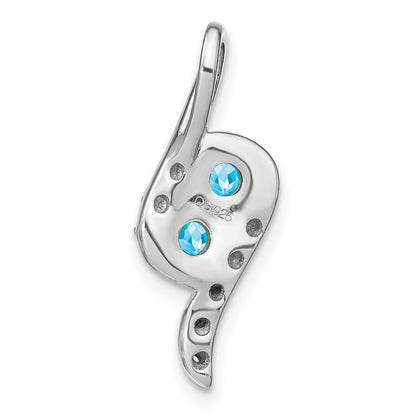 14k White Gold Blue Topaz and Real Diamond Chain Slide