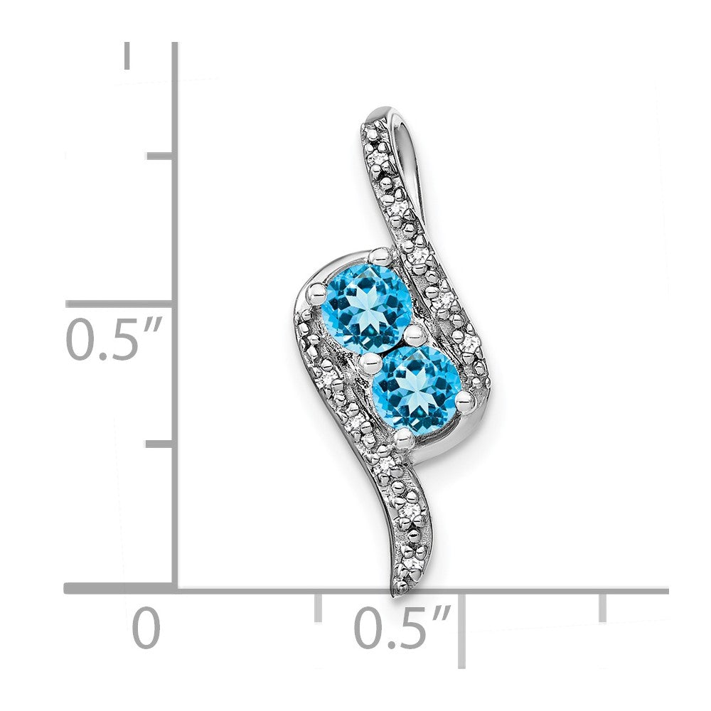 14k White Gold Blue Topaz and Real Diamond Chain Slide