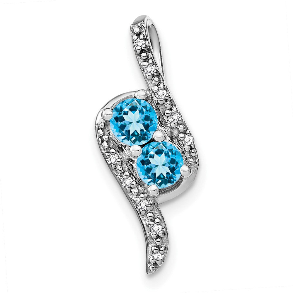 14k White Gold Blue Topaz and Real Diamond Chain Slide