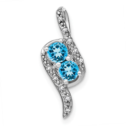 14k White Gold Blue Topaz and Real Diamond Chain Slide