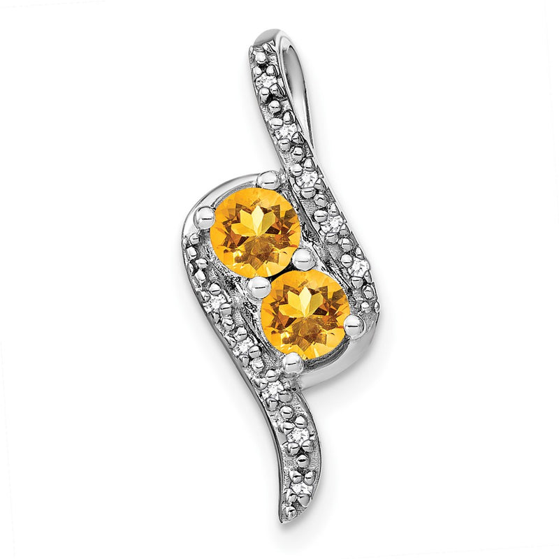 14k White Gold Citrine and Real Diamond Chain Slide