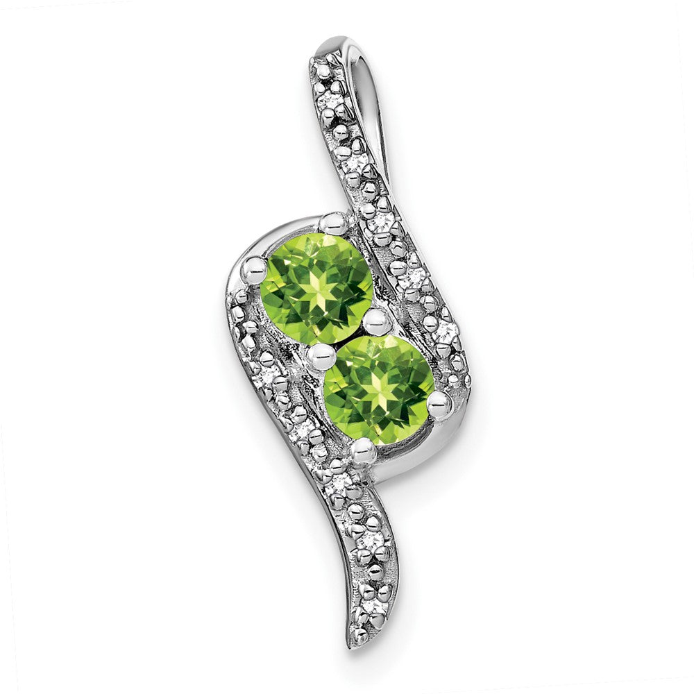 14k White Gold Peridot and Real Diamond Chain Slide