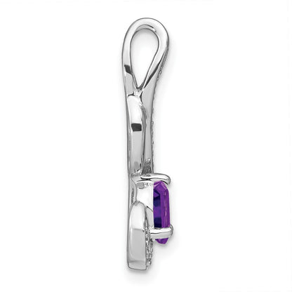 14k White Gold Amethyst and Real Diamond Swirl Pendant