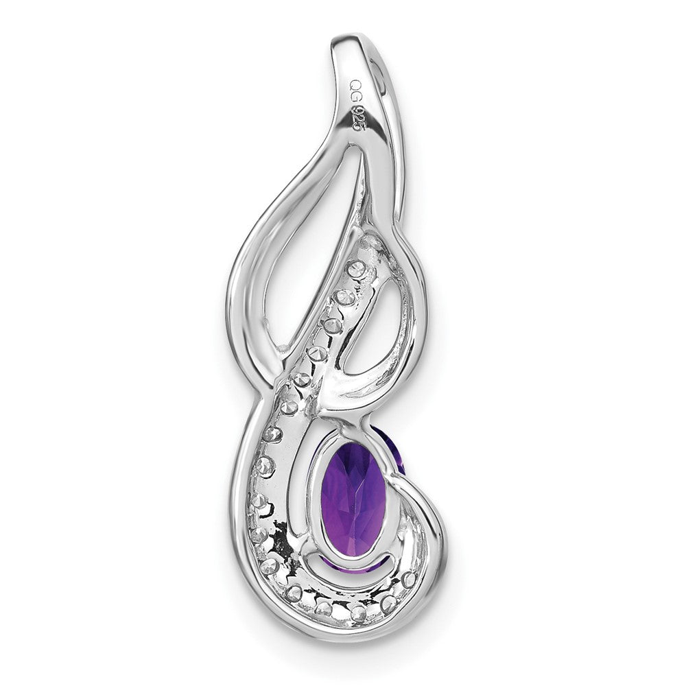 14k White Gold Amethyst and Real Diamond Swirl Pendant