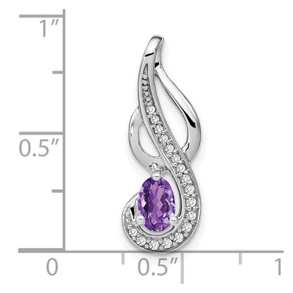 14k White Gold Amethyst and Real Diamond Swirl Pendant