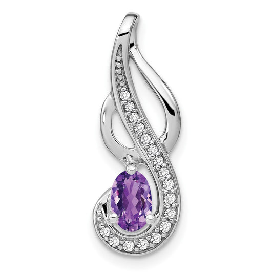 Solid 14k White Gold Simulated Amethyst and CZ Swirl Pendant