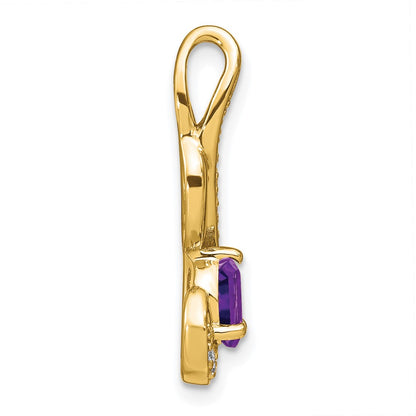 14K Yellow Gold Amethyst and Real Diamond Swirl Pendant