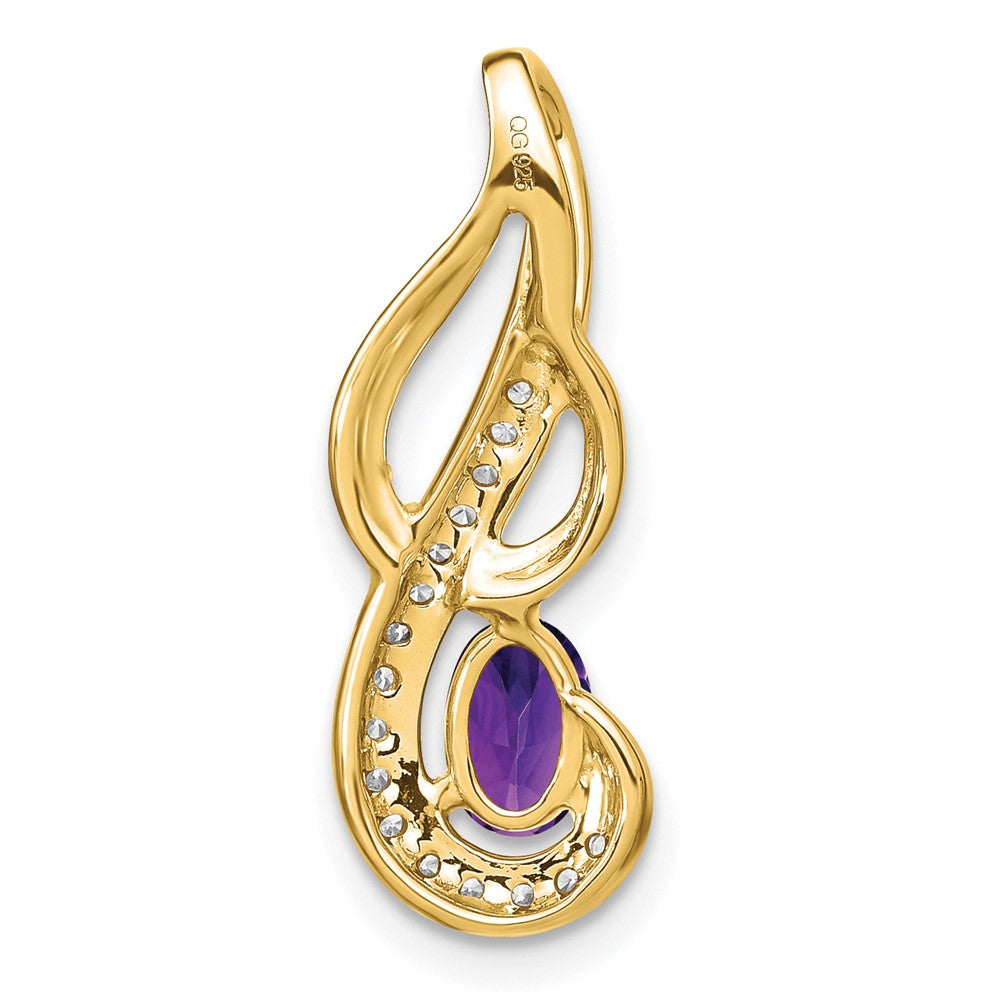 14K Yellow Gold Amethyst and Real Diamond Swirl Pendant