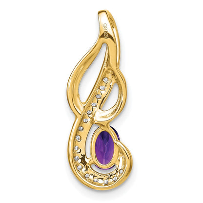 Solid 14k Yellow Gold Simulated Amethyst and CZ Swirl Pendant