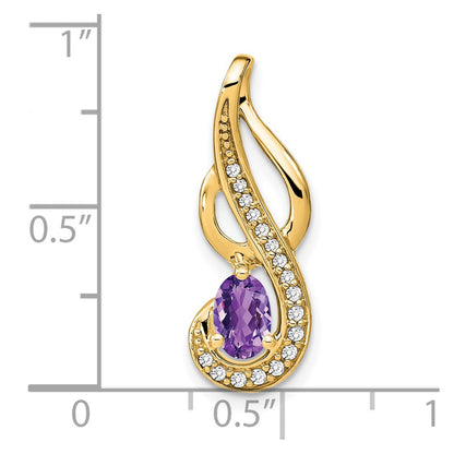 14K Yellow Gold Amethyst and Real Diamond Swirl Pendant