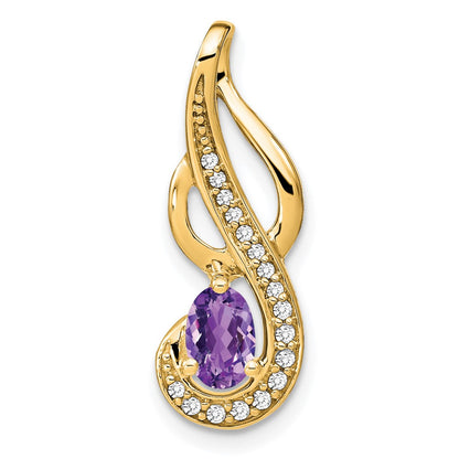 14K Yellow Gold Amethyst and Real Diamond Swirl Pendant