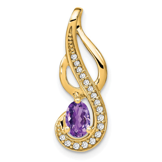 14K Yellow Gold Amethyst and Real Diamond Swirl Pendant