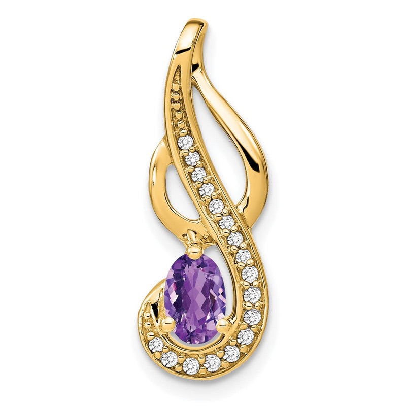 14K Yellow Gold Amethyst and Real Diamond Swirl Pendant