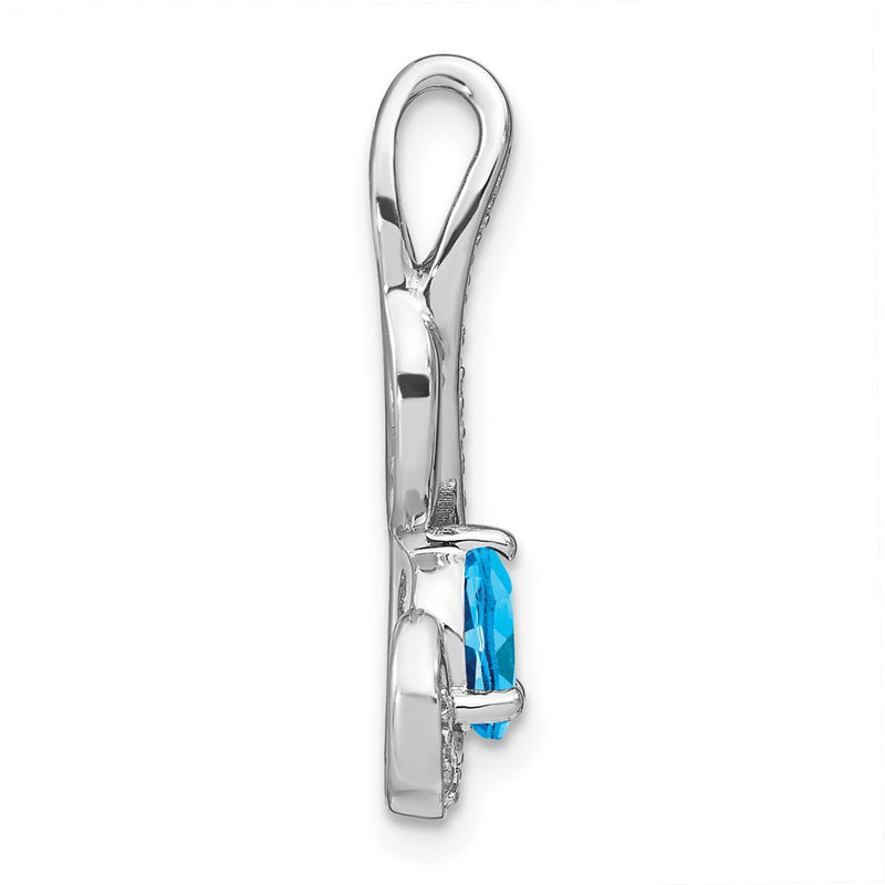 14k White Gold Blue Topaz and Real Diamond Swirl Pendant