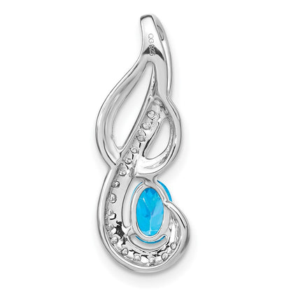 14k White Gold Blue Topaz and Real Diamond Swirl Pendant