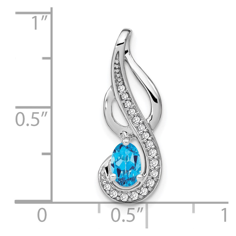 14k White Gold Blue Topaz and Real Diamond Swirl Pendant