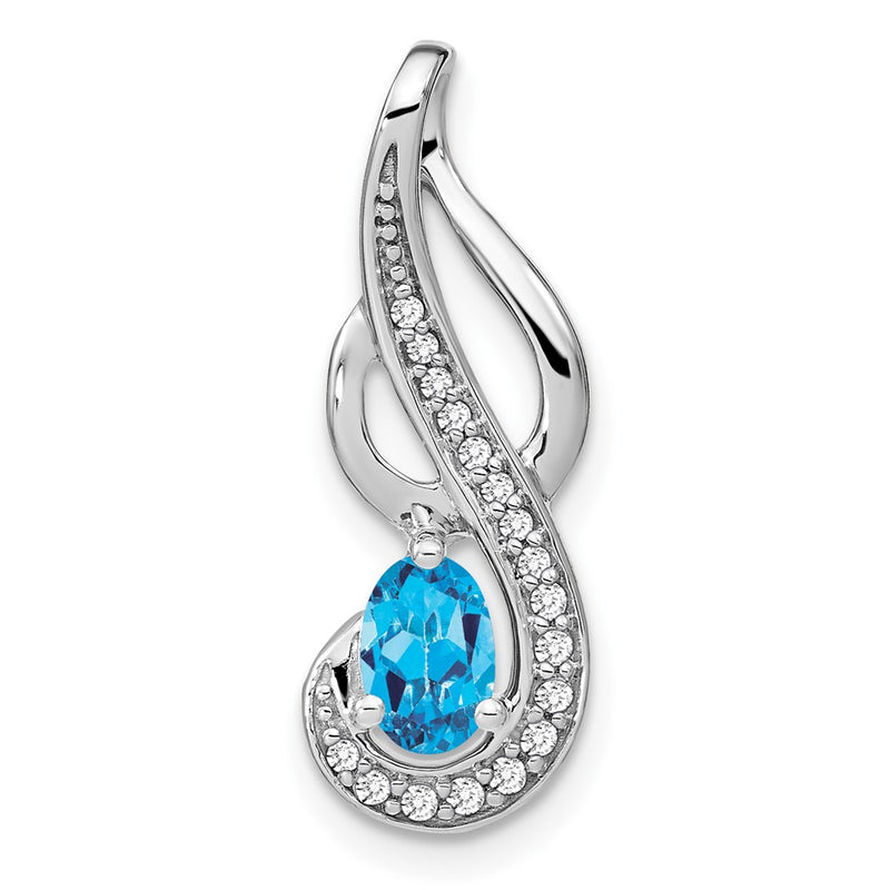 14k White Gold Blue Topaz and Real Diamond Swirl Pendant