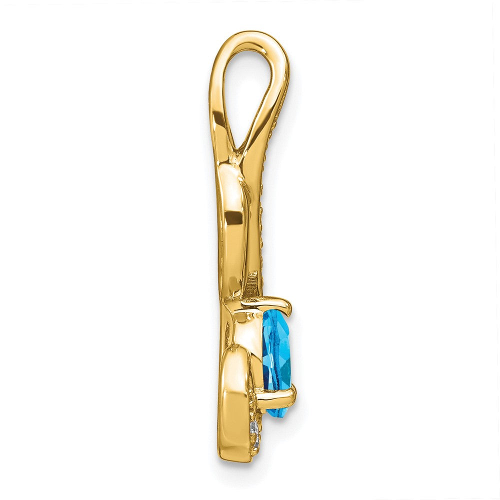 14K Yellow Gold Blue Topaz and Real Diamond Swirl Pendant