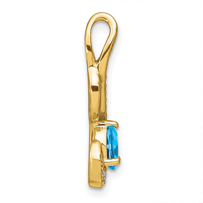 14K Yellow Gold Blue Topaz and Real Diamond Swirl Pendant