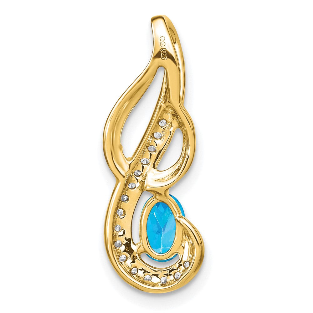 14K Yellow Gold Blue Topaz and Real Diamond Swirl Pendant