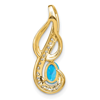 14K Yellow Gold Blue Topaz and Real Diamond Swirl Pendant