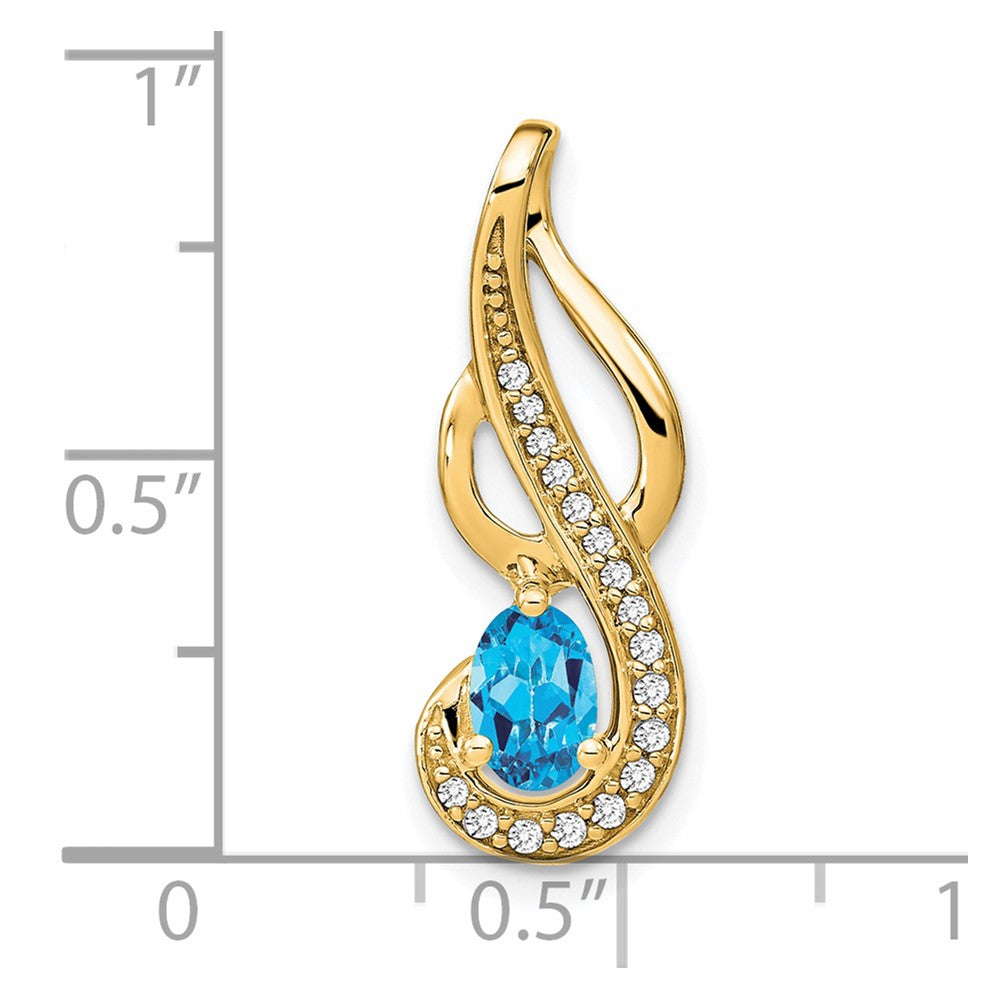 14K Yellow Gold Blue Topaz and Real Diamond Swirl Pendant