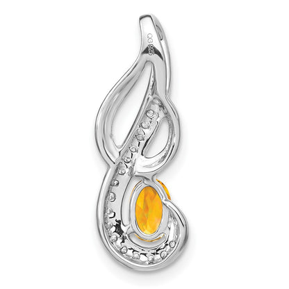 14k White Gold Citrine and Real Diamond Swirl Pendant