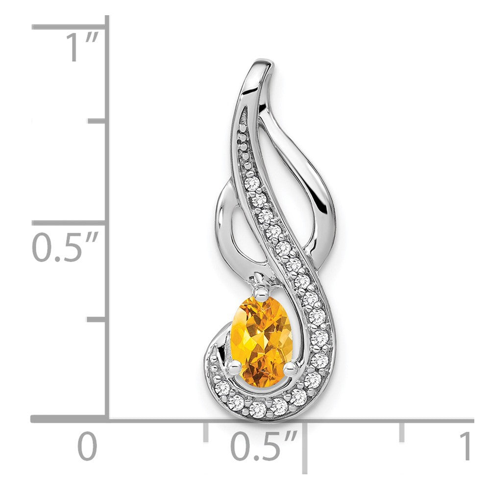 14k White Gold Citrine and Real Diamond Swirl Pendant