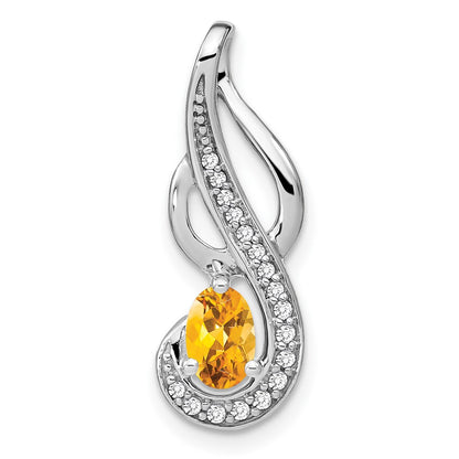 14k White Gold Citrine and Real Diamond Swirl Pendant