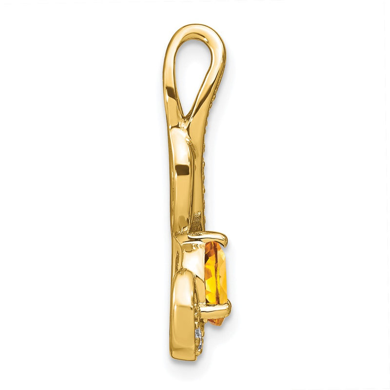 14K Yellow Gold Citrine and Real Diamond Swirl Pendant