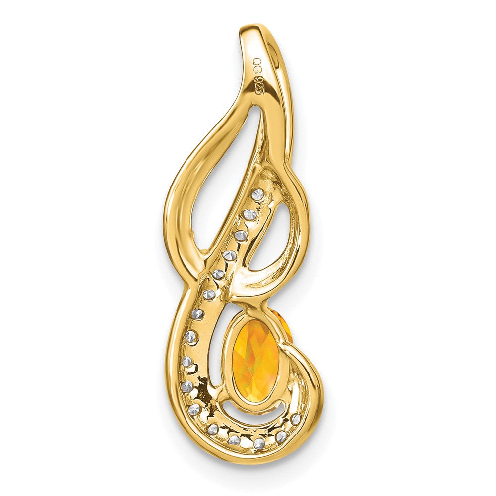 14K Yellow Gold Citrine and Real Diamond Swirl Pendant