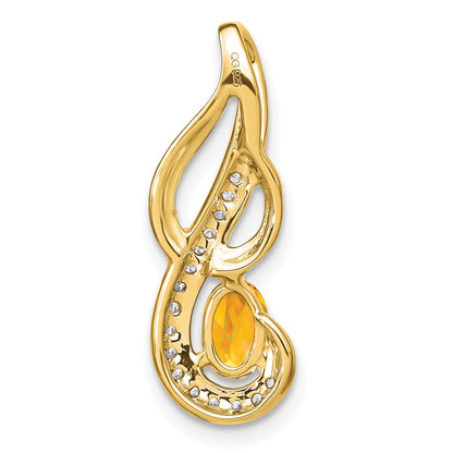 14K Yellow Gold Citrine and Real Diamond Swirl Pendant