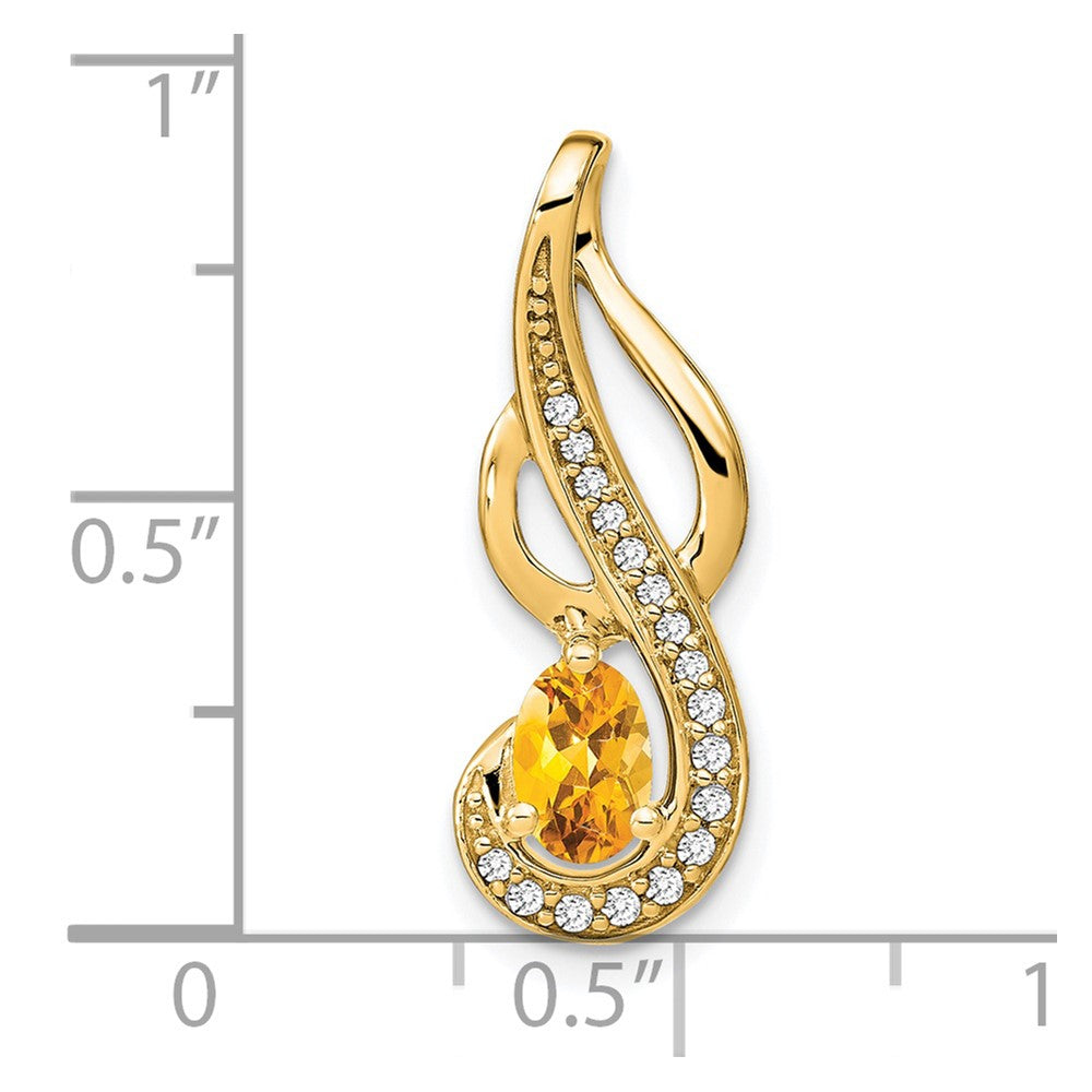 14K Yellow Gold Citrine and Real Diamond Swirl Pendant